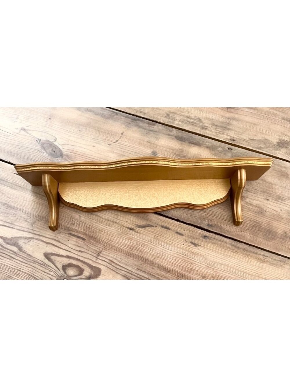 VTG Homco Wood Plate Shelf Gold Scalloped Edge